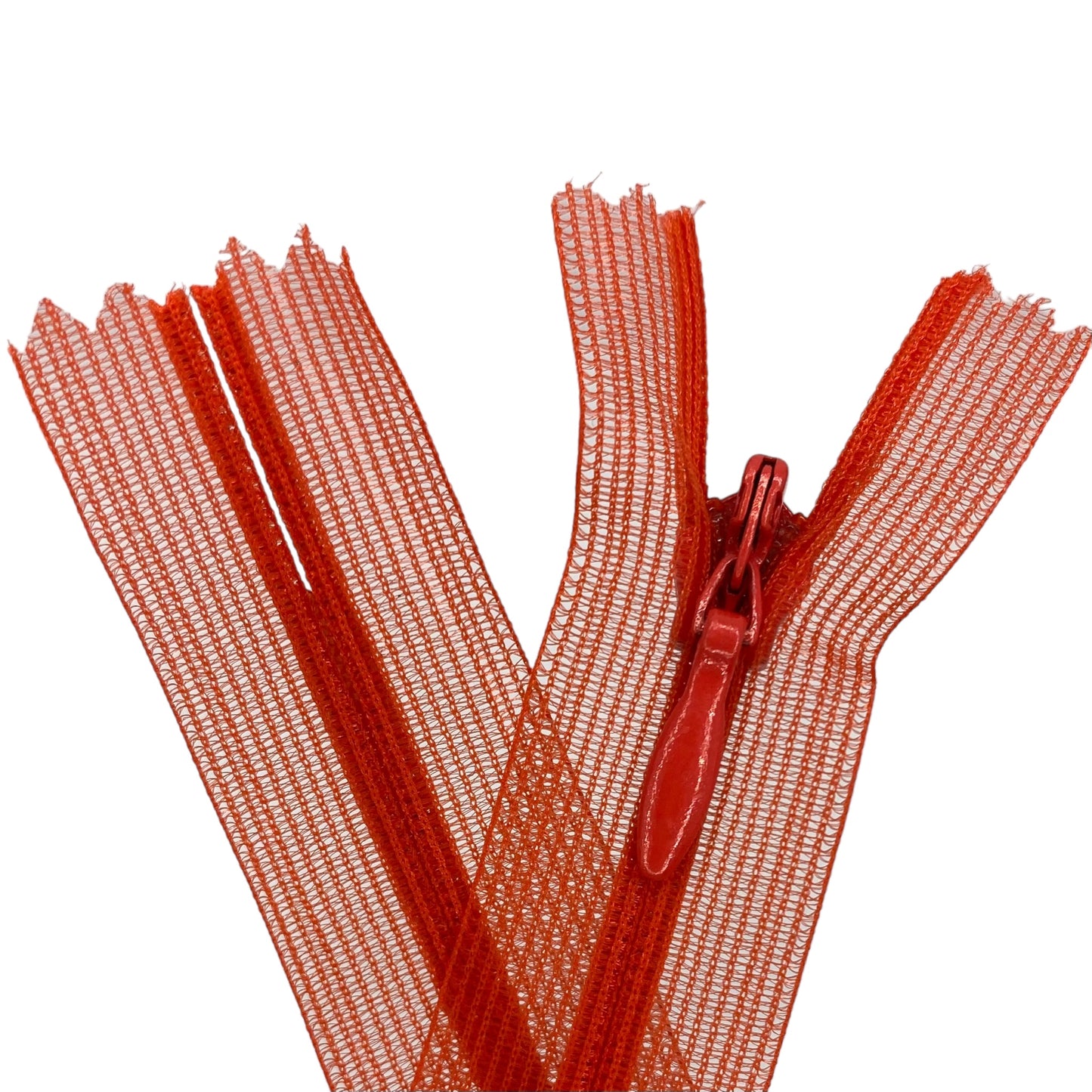 Nylon invisible zipper, transparent tape, red, 45 cm