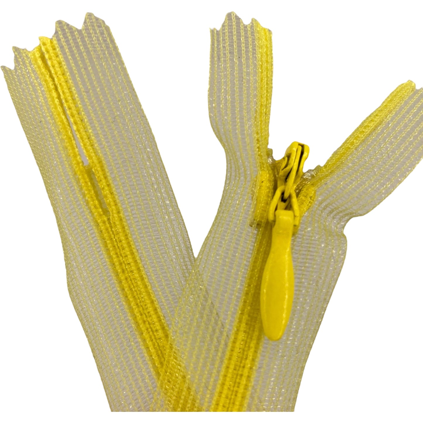 Nylon invisible zipper, transparent tape, yellow, 65cm