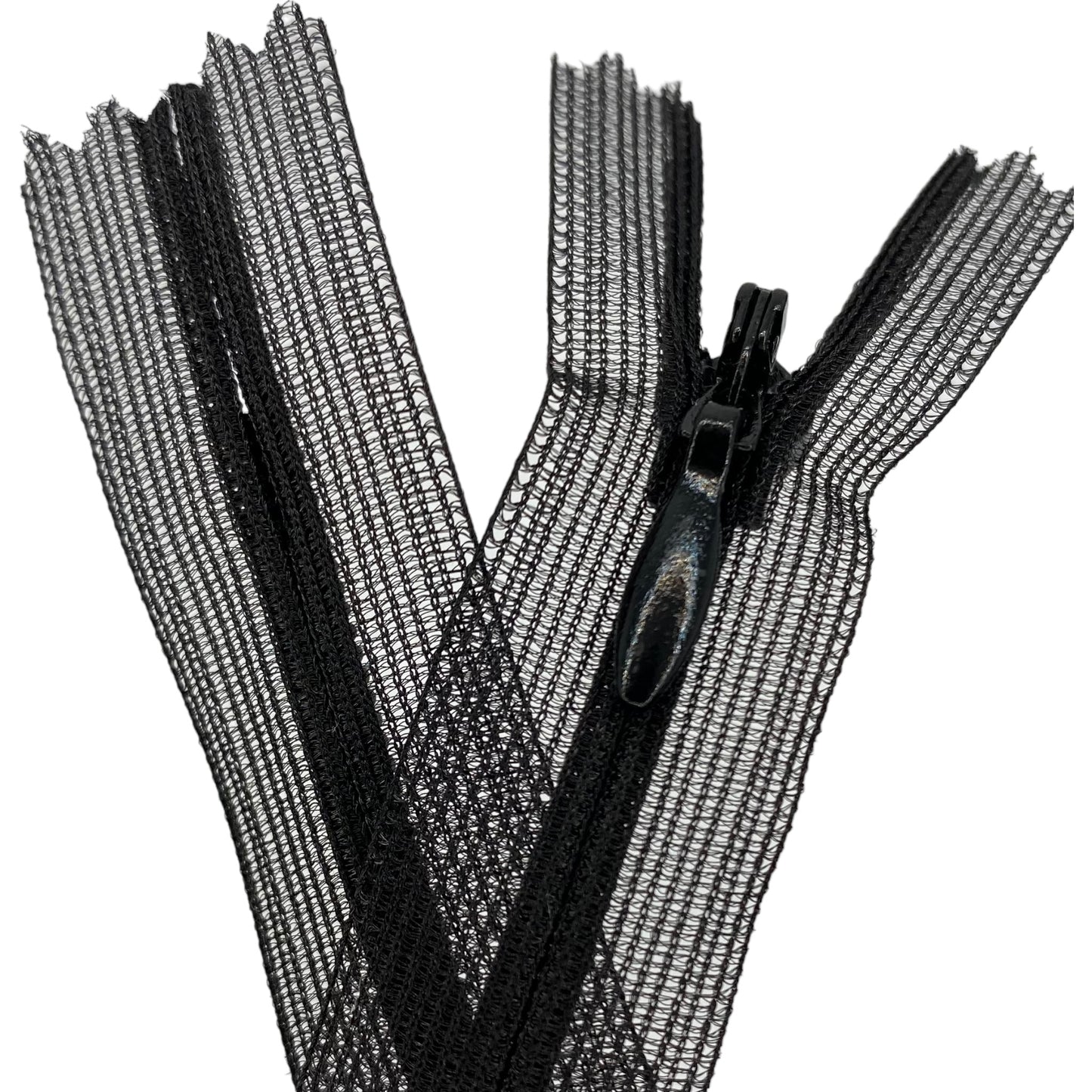 Nylon invisible zipper, transparent tape, black, 45 cm