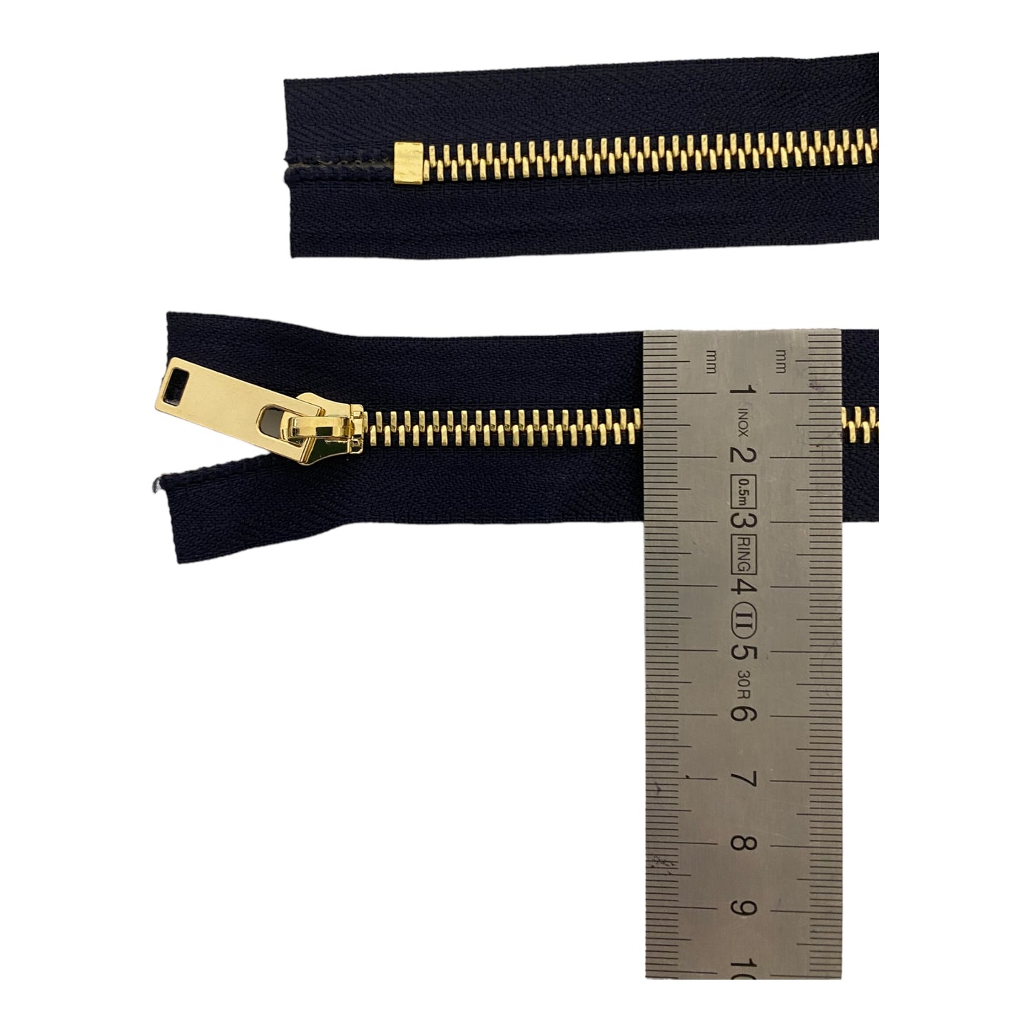 Light gold M M6 metal zipper, closed end, DARK BLUE, 40 CM
