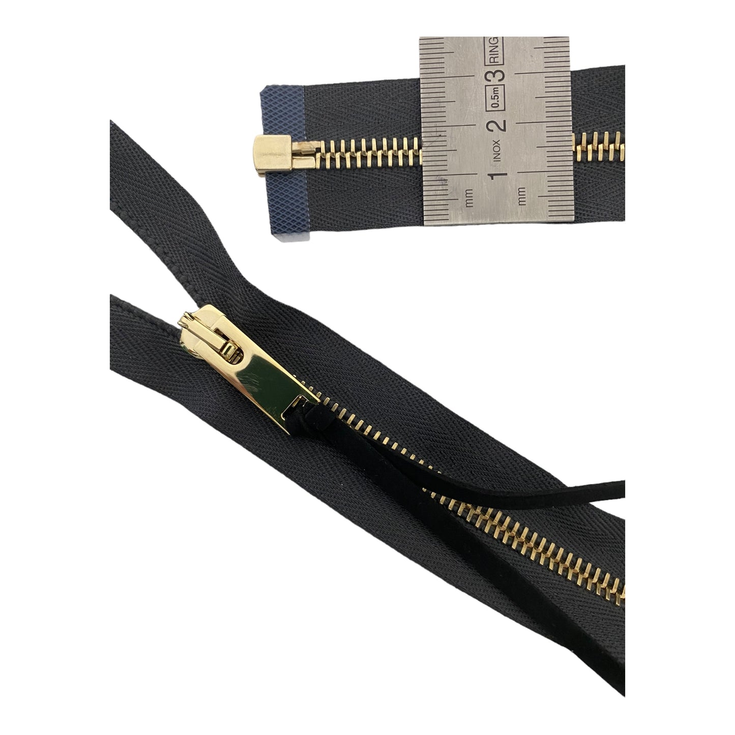 Light gold M M6 metal zipper, open end, DARK GREY