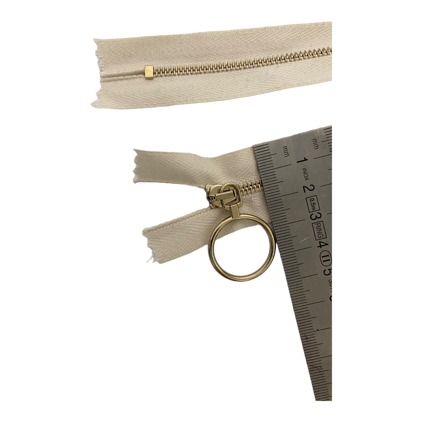 Light gold S M4 metal zipper, closed end, CREAM, 27 CM