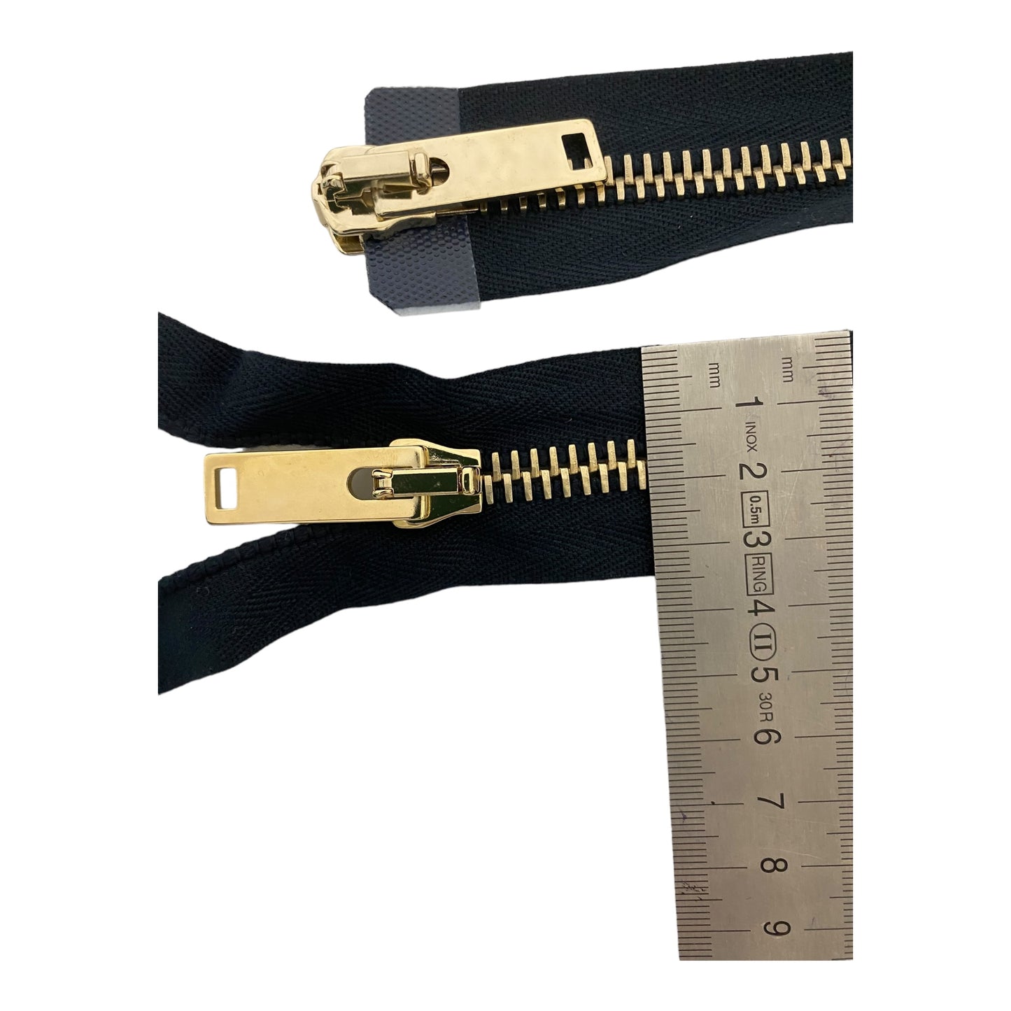 Light gold XL M8 metal zipper, 2 way open end, DARK BLUE, 83CM
