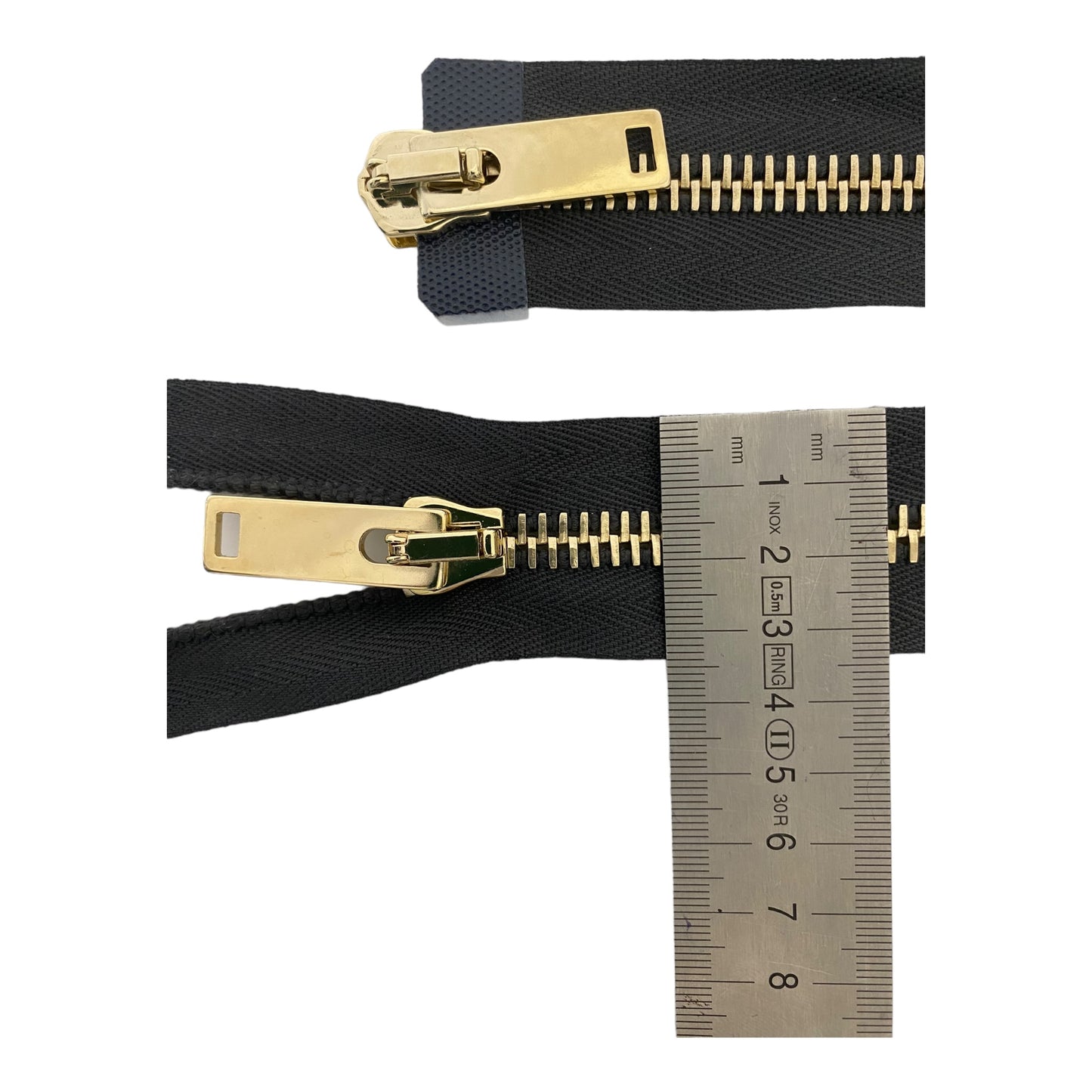 Light gold XL M8 metal zipper, 2 way open end, DARK GREY, 118 CM