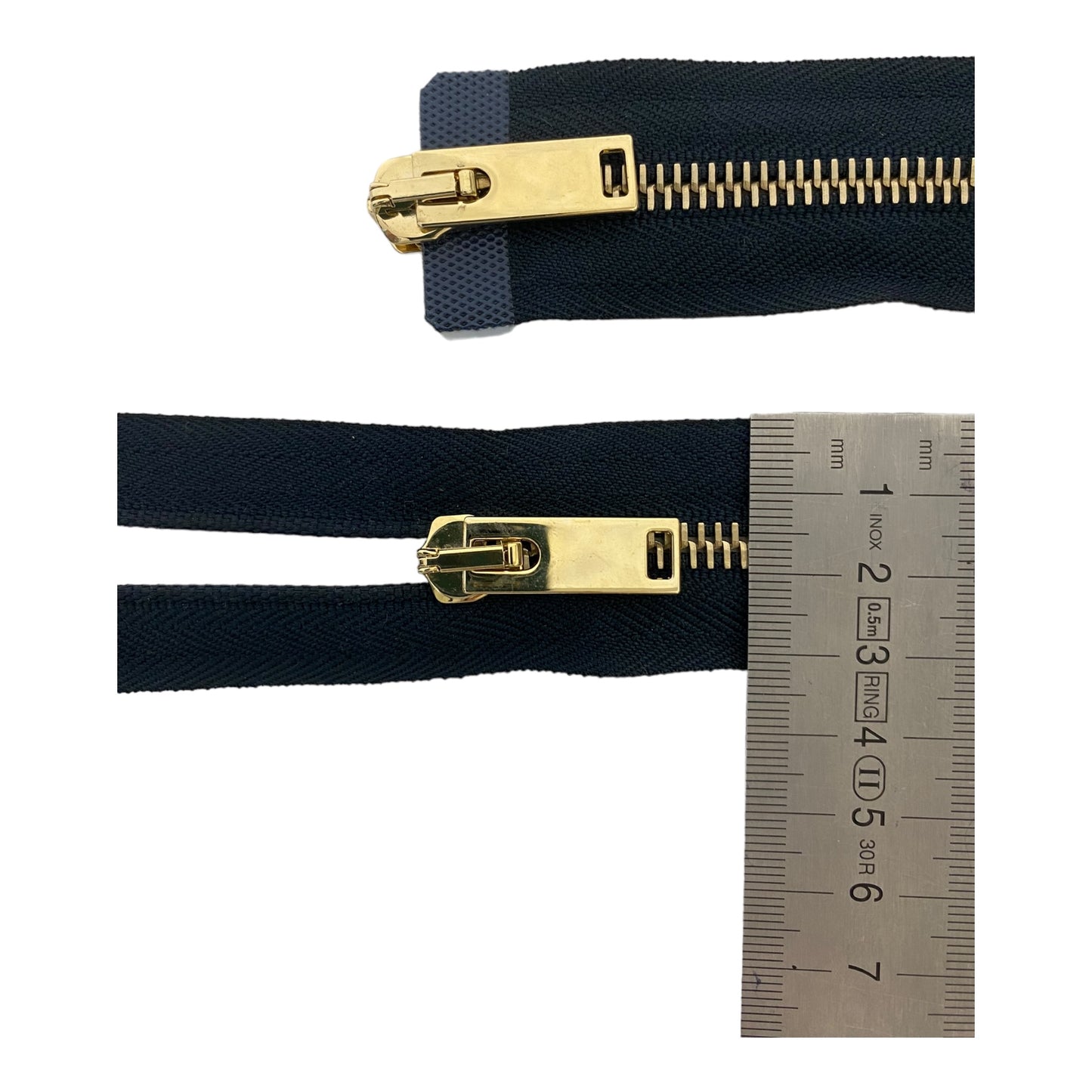 Light gold M M6 metal zipper, 2 way open end, DARK BLUE, 56 CM