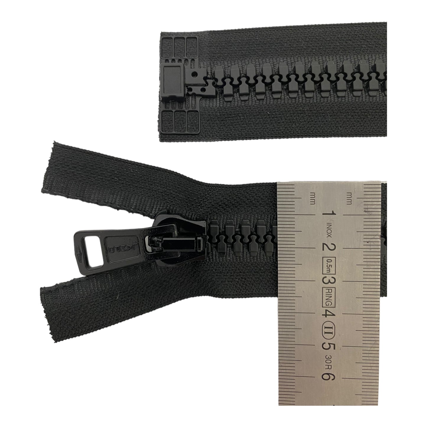 PLASTIC ZIPPER, XL, open end, BLACK