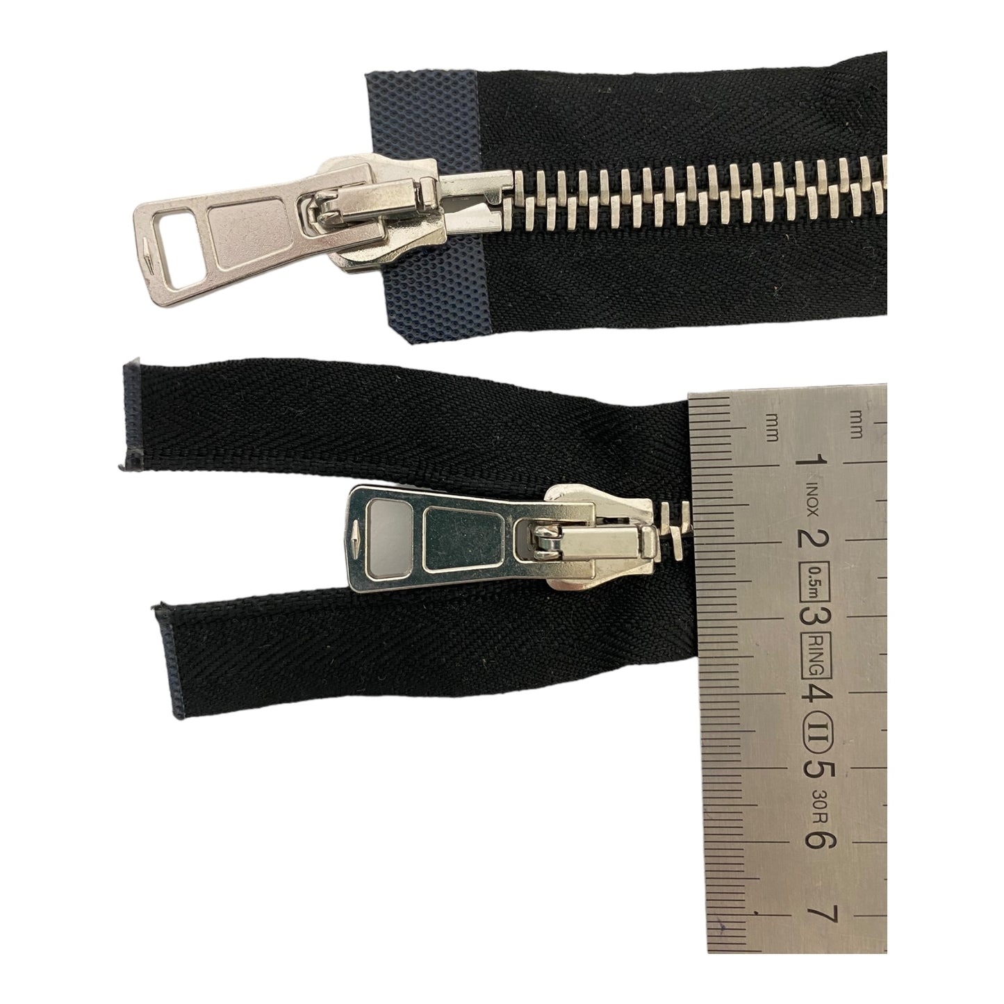 Nickel XL M8 metal zipper, 2 way open end, BLACK, 68 CM