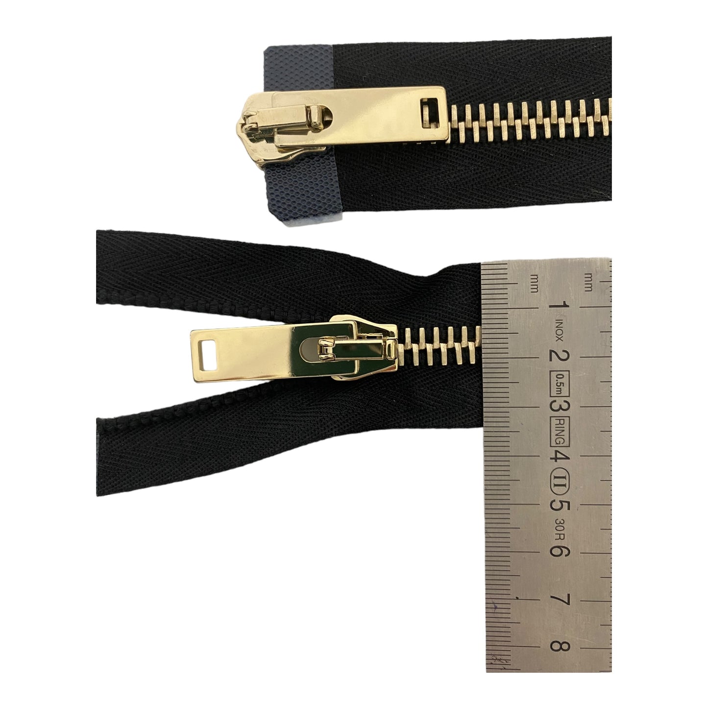 Light gold XL M8 metal zipper, 2 way open end, BLACK