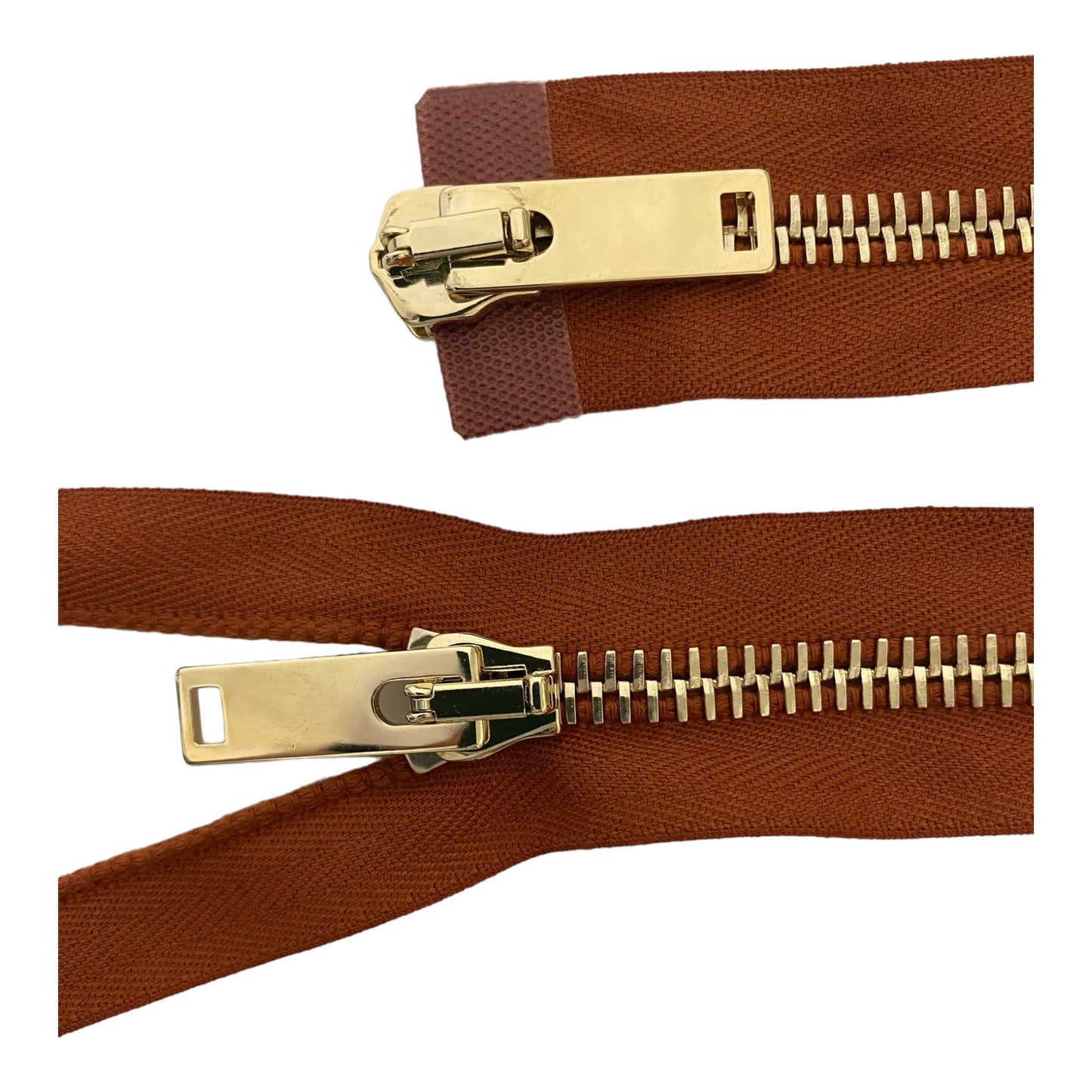 Light gold XL M8 metal zipper, 2 way open end, RUST, 118 CM